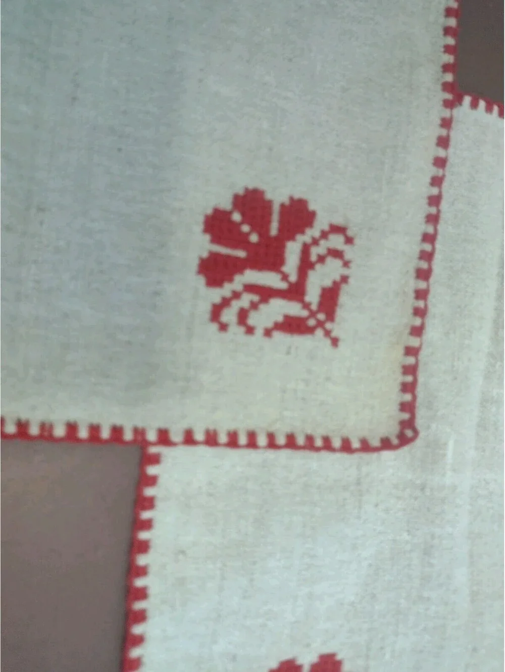 Vintage Folk Art Embroidered Linen Textile Lot Redwork Table Linens Pillow